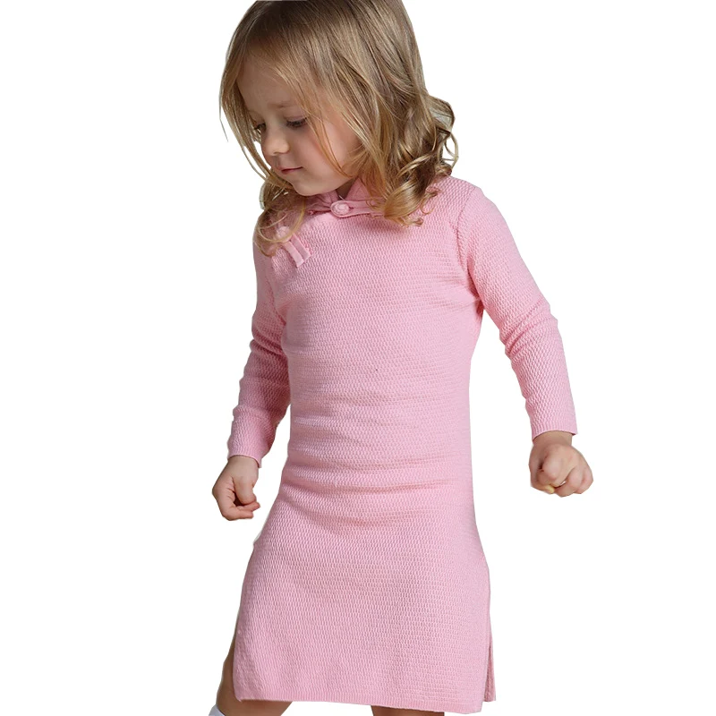 Свитера для маленьких девочек; платье; Новинка года; Осенняя трикотажная одежда с длинными рукавами для девочек; тонкий хлопковый пуловер; вязаное платье; LZ448
