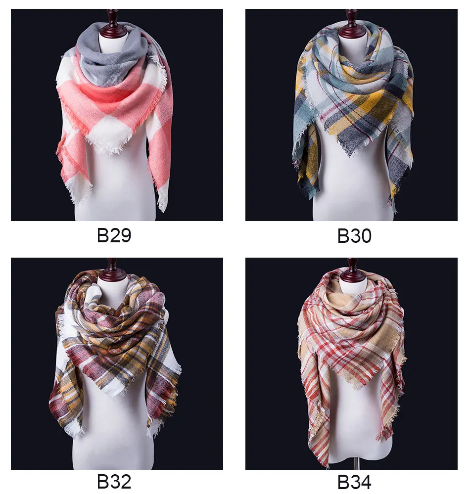 Модный зимний шарф женские повседневные шарфы дамское клетчатое кашемировое одеяло треугольный шарф Прямая Горячая