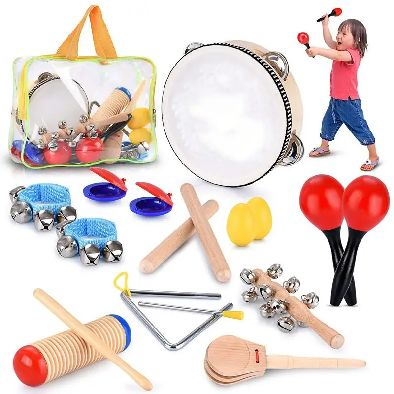 

Toddler Educational&Musical Percussion for Kids&Children Instruments Set 18 Pcs With Tambourine,Maracas,Castanets&More Promote F