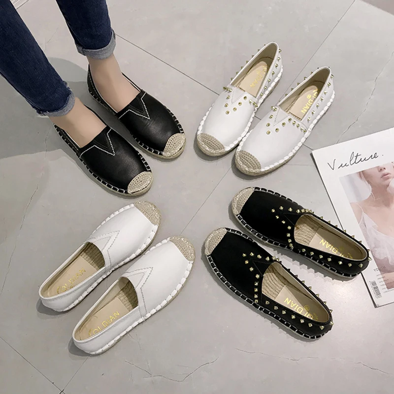 

Casual Woman Platform Shoes Dress Flats Women Round Toe Rivets Studs Slip-on 2019 Fashion Women's Nurse Slip On Modis Summer