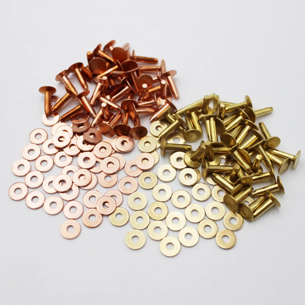 100Sets Solid Brass/Copper Rivets With Burrs/Washers For Leather