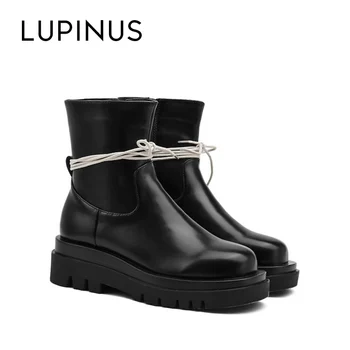 

Lupinus Fashion Ankle Straps Platform Women Boots 2020 New Winter Luxury Brand Design Ankle Boots For Women Leather Women Boots