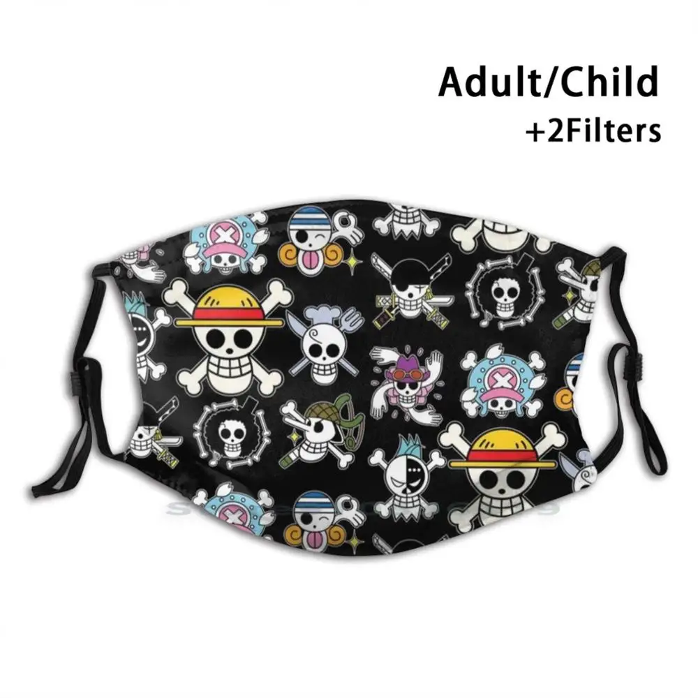 One Piece Pirate Flag Pattern Design Anti Dust Filter Washable Face Mask Kids Shonen Anime Manga Luffy Zoro | Аксессуары для