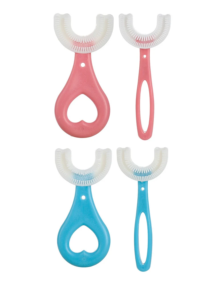 U Shaped Toothbrush 2-12 Ages Kids Toothbrush U-Shape Infant Toothbrush with Handle Silicone Oral Care Cleaning Brush for Baby