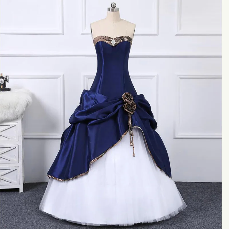 blue camo prom dresses Wedding Country Wedding Blue Camouflage Wedding 2020 Cowboy Camo Wedding Dresses Sweetheart Pleats CORSET TIES measure 108