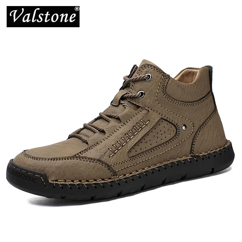 Men Boots High-Top-Shoes Vintage Casual Lining Flat Winter Warm Man Outdoor Lace-Up Valstone