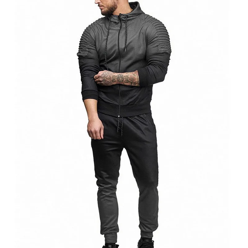 gray 2 Litthing спортивный костюм на молнии, мужской комплект, спортивный костюм из 2 предметов, Мужская одежда, толстовки с капюшоном и принтом, куртка и штаны, спортивный костюм для мужчин - Цвет: gray 2