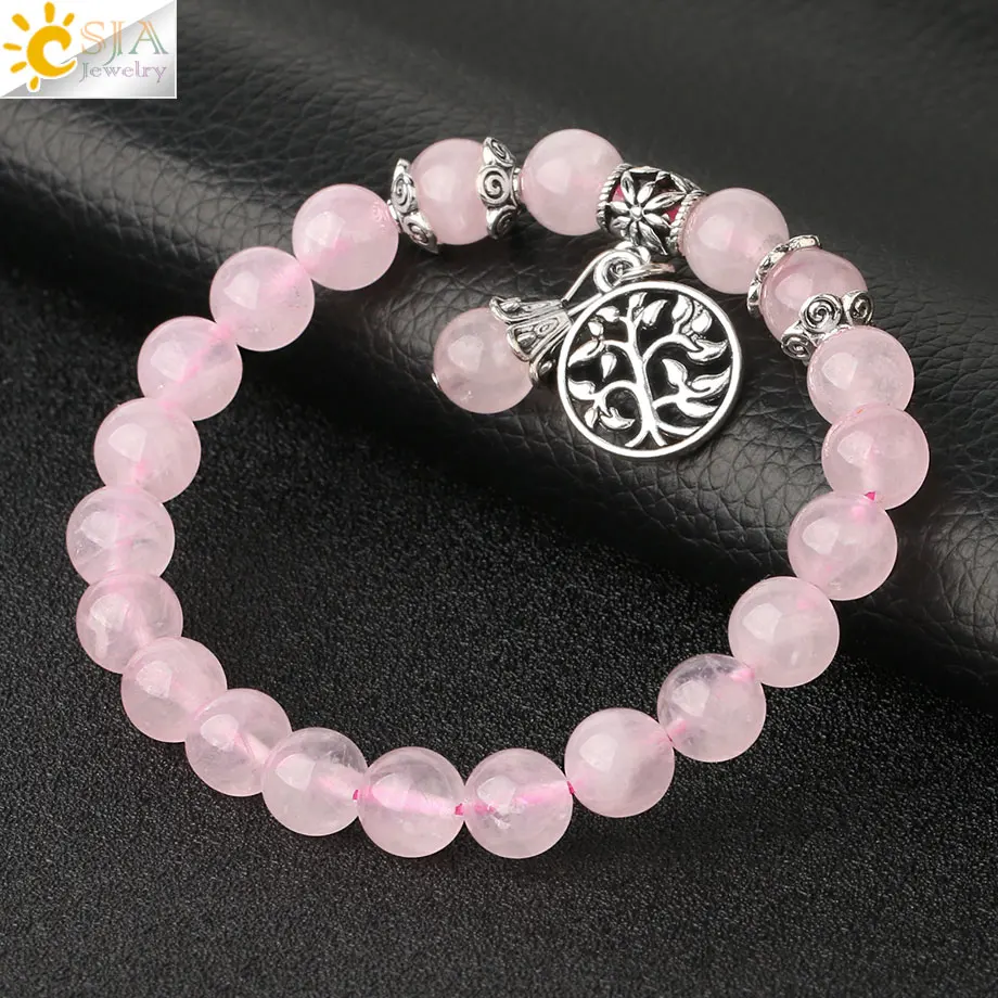 Natural Stone Strand Bracelets Hematite Crystal Beaded Tree of Life - Image 5