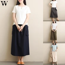 Womail юбка женская льняная хлопковая длинная юбка эластичная талия плиссированная макси юбка Пляжная винтажная плиссированная faldas mujer moda N20