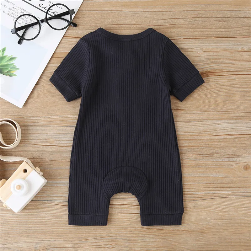 Baby Summer Clothing Infant Boy Ribbed Solid Romper Short Sleeve Jumpsuit Girl Knitted Stylish Cotton Sunsuit Newborn Bodysuit infant romper