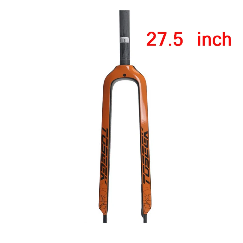 TOSEEK Углеродные вилки 26/27. 5/2" жесткая прямая MTB велосипедная 1-1/8" Вилка цветная горный велосипед тормозные вилки Superlight - Цвет: Orange-27.5er