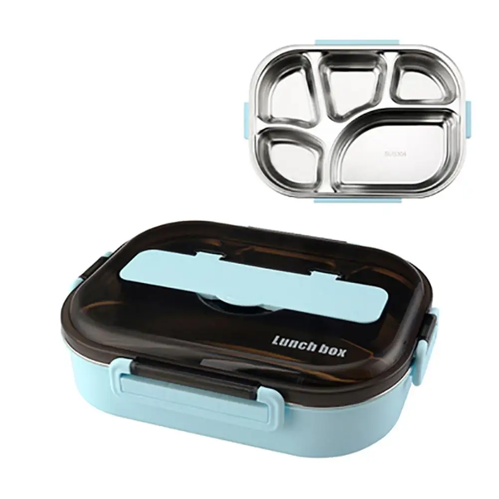 Blue Bento Box 5 отсеков из нержавеющей стали большой Ланч-бокс контейнеры герметичные разделенные ланч-контейнеры для школьной работы BPA бесплатно - Цвет: Blue