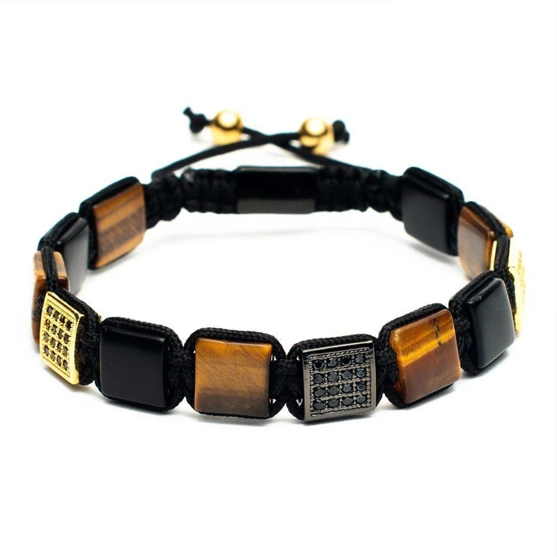 natural stone square beads braided men bracelet set