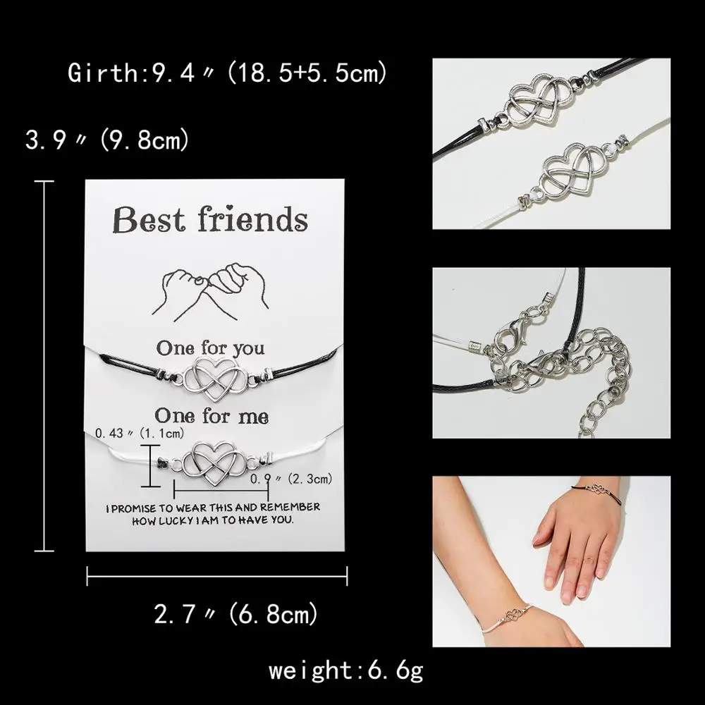 Friends are like Stars Card Jewelry Hollow Heart Charm Bracelet Black Rope Adjustable Bracelets Best Friends Friendship Gift - Окраска металла: 768