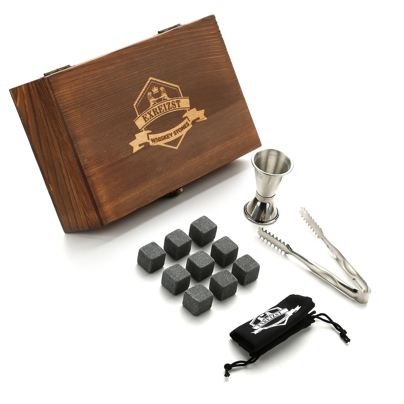 Whisky Stones Gift Set 9 Granite Chilling Stones Whisky Rocks Cubetti Di Ghiaccio Riutilizzabili Con Jigger Migliori Regali Per Bere Per Gli Uomini