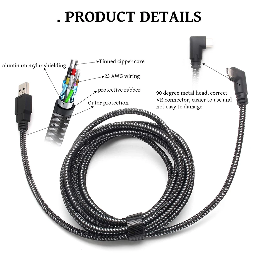 For Oculus Quest 1/2 Link VR Headset Charging Cable Data Line USB 3.0 Type C Data Transfer Type-C To USB-A Cord VR Accessorie