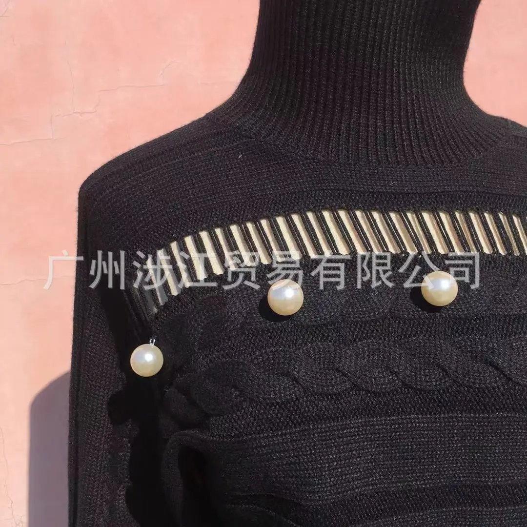 DEAT осень зима длинный фонарь рукав черный с высоким воротом бисер толстый вязаный пуловер женский укороченный свитер 19J-a19