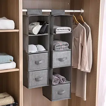 

5-layer Clothing Organizer Interlayer Drawer Type Wardrobe Hanging Storage Bags Cotton And Linen Organizer Debris Storage Bag