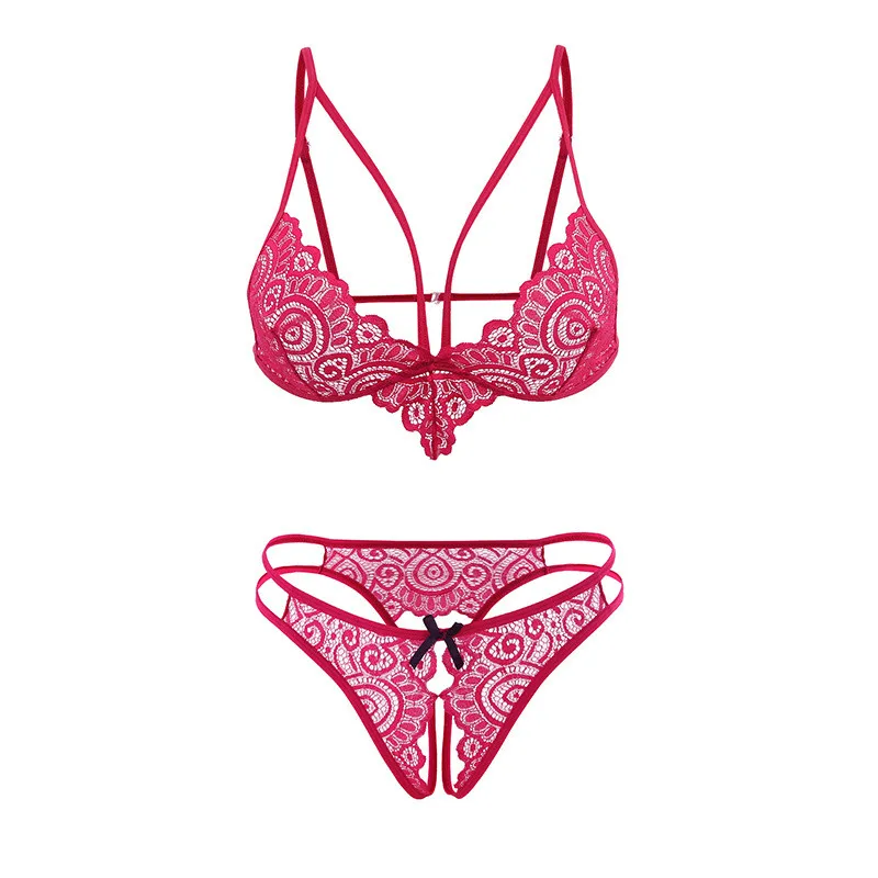 

EYE'S QUEEN Sexy Lingerie Set Women Bra Set transparent Perspective lace Three-point Underwear Sexy Lace G-string Panties Set
