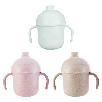 

Double Handle Baby Water Bottle Unbreakable Wheat Straw Cup Protable Mug Drink H37F