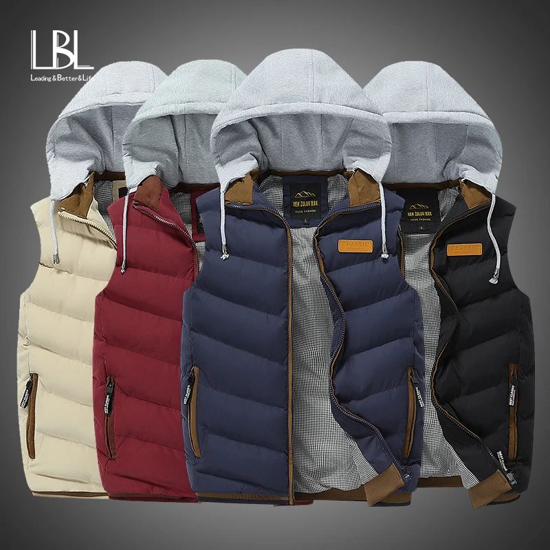 

New Mens Jackets Sleeveless Vest 2019 Winter Men's Warm Down Hooded Vest Homme Casual Thicken Waistcoat Chalecos Para Hombre