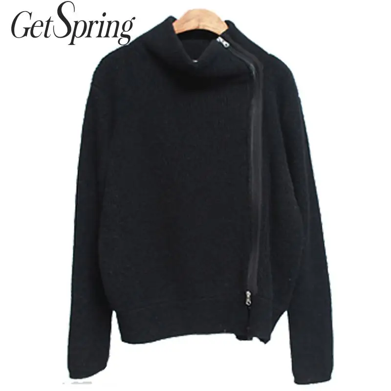 Getвесна женский свитер с длинным рукавом водолазка вязаный на молнии джемпер