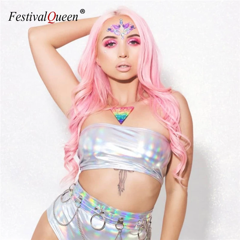 

2019 New Glitter Holographic Silver Multi Styles Tank Tops Strapless Tube Top Turtleneck Crop Top Strap Camis Sleeveless Vest
