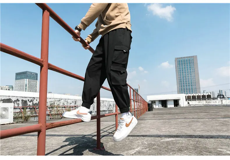 New Men's Big Pocket Cargo Harem Pants Casual Trousers Male Hip Hop Men Jogger Sweatpants Fashion Streetwear Pants Oversized linen harem pants