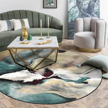

Wishstar Nordic Abstract Landscape Painting Round Mat Fashion Scenic Print Carpet Living Room Bedroom Beside Rugs Green Gray