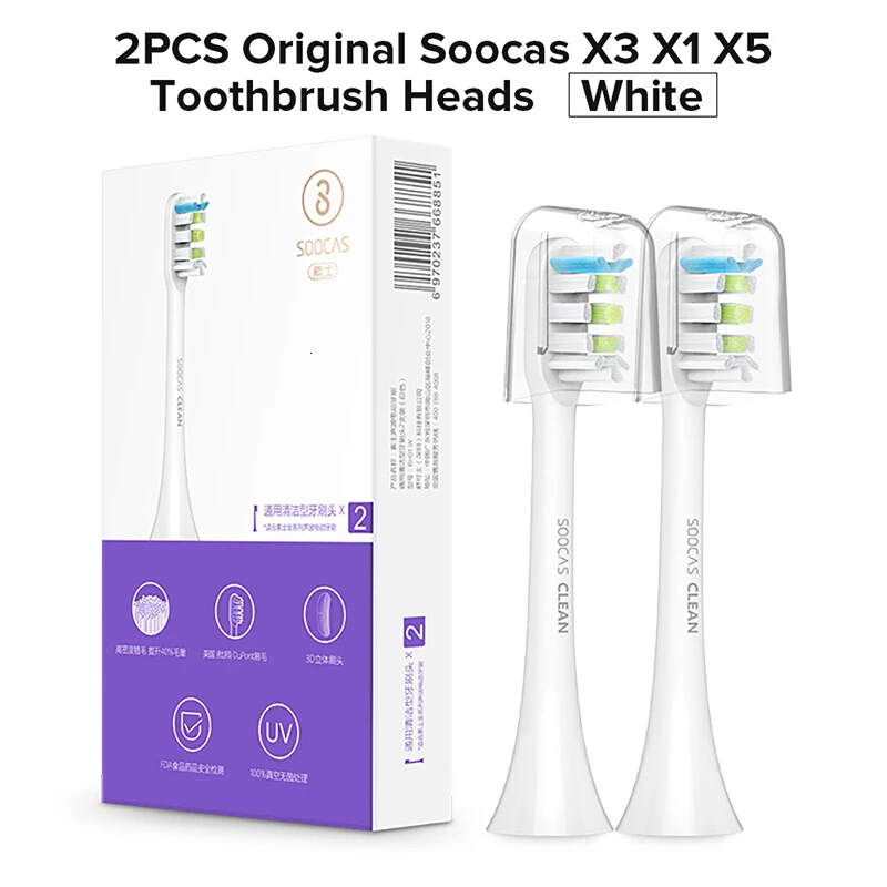 Soocas X3 X1 X5 Зубная щётка головки Ультразвуковая электрическая зубная щетка для Замены Зуба насадки для зубной щетки 2/4/8/12 шт - Цвет: original white 2pcs
