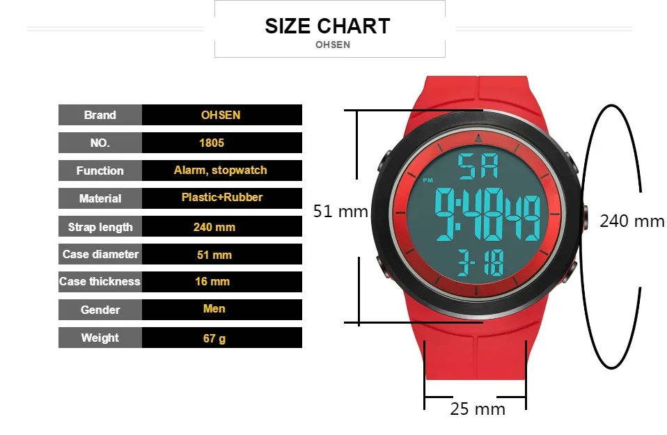 OHSEN 1805, простые кварцевые цифровые ЖК-часы, мужские Модные повседневные наручные часы, резиновый ремешок для часов, для улицы, спортивные