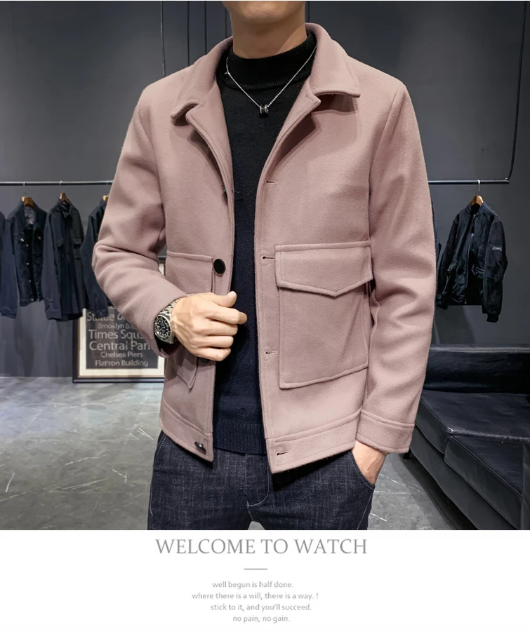 Брендовые новые осенние и зимние мужские пальто корейские повседневные шерстяные пальто куртки ветровки мужские короткие тонкие пальто одежда с большим карманом