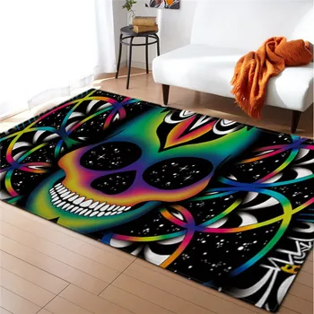 

Soft Flannel Carpets 3D Printed Area Rug Nordic Parlor Space Mat Anti-slip Bedside Area Rugs for Home Skull Halloween Decoration