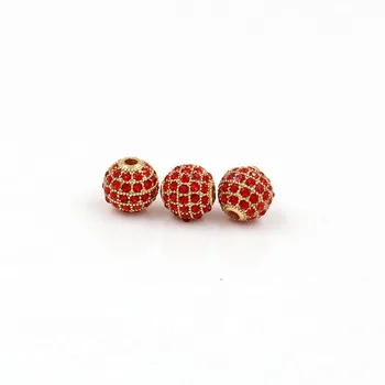 

5pcs/lot 8mm Round Ball Red CZ Beads Bracelet Jewelry Making Findings Metal Bead Brass Micro Pave Crystal Spacer Charms Beads
