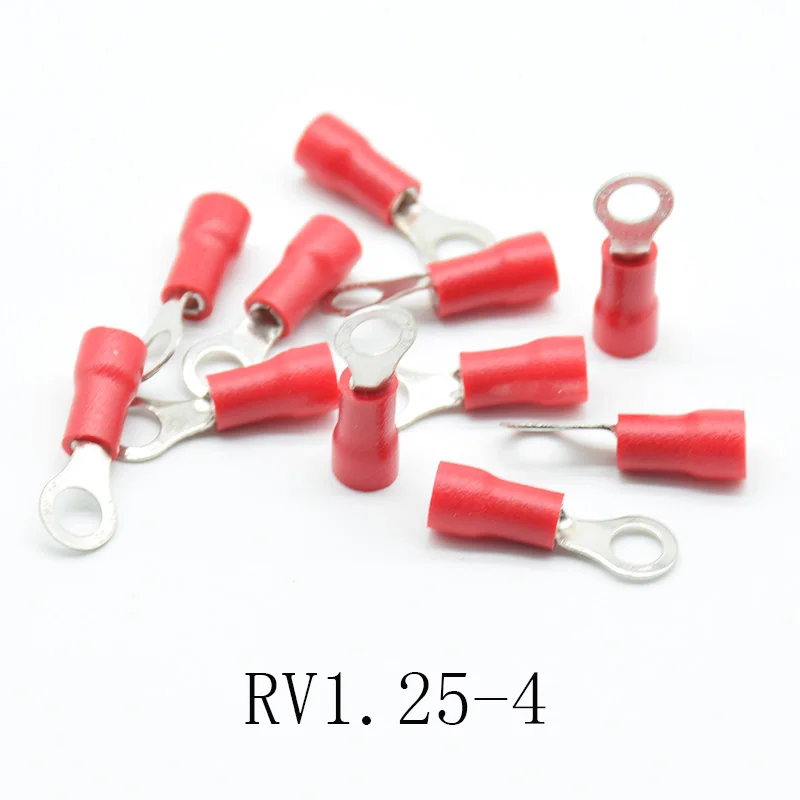 50 шт. красный RV1.25-3 4 5 6 8 10 12 кольцо изолированный провод разъем Электрический обжимной клеммный кабель провода соединитель AWG