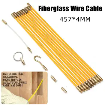 

10pcs/lot 15FT 45.7cm 4mm Yellow Guide Device Fiberglass Electric Cable Push Pullers Wire Kit Electrical Cable Installing Rods