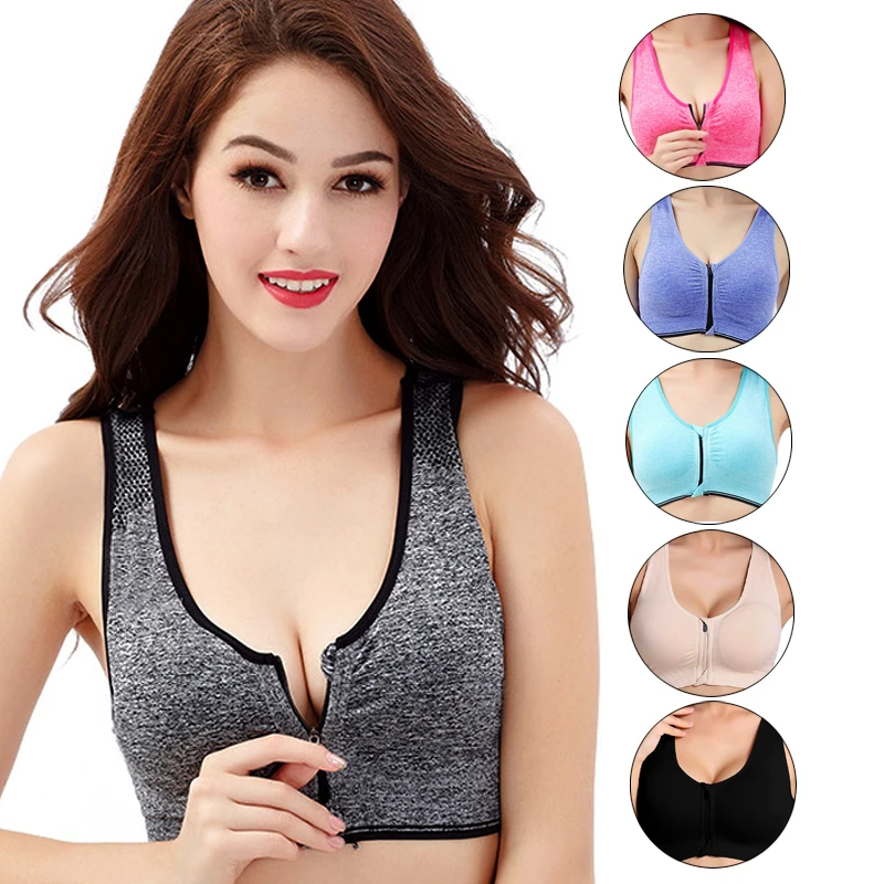 

Women Zipper Push Up Sports Bras,Padded Wirefree Shockproof Gym Athletic Running Active bra Yoga Vest Sports Tops 2019