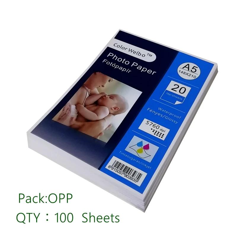 100sheets A5 глянцевый высококачественный 5,82x8,3 дюймовый струйный лазерный принтер с покрытием 148x210 мм 5760 точек/дюйм 20 листов/упаковка односторонняя фотобумага - Цвет: 100sheets