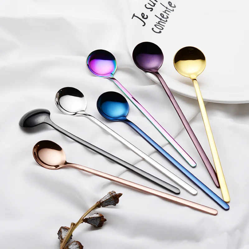 304 Stainless Steel Mug Spoon Coffee Stir Spoon 17cm Titanium Multi-color Restaurant Dessert Cutlery