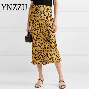 

YNZZU Leopard Pattern Skirt Women 2020 Summer High Waist Female Midi Calf A Line Skirts Women Bottoms Zipper Streetwear AB305