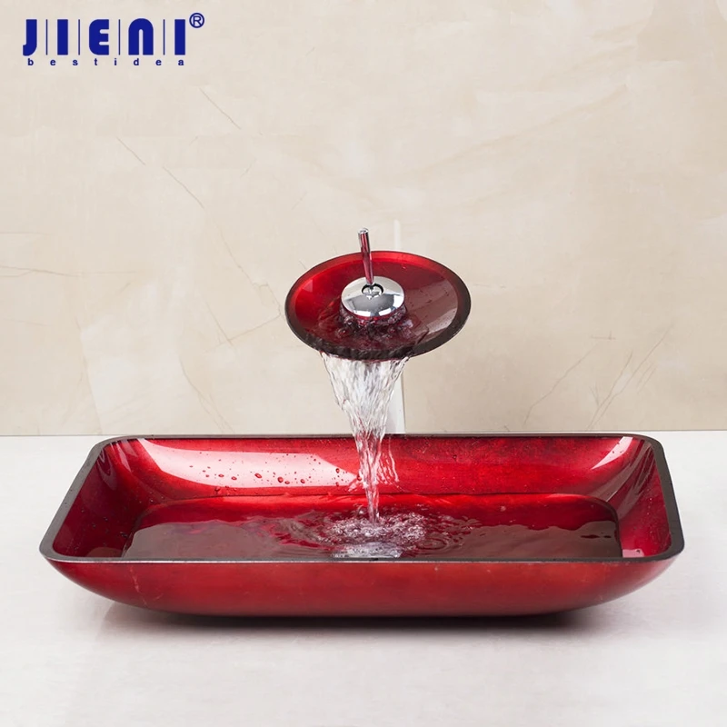 JIENI New product Bathroom Sink Tampa Mall Washbasin Tempered Glass Hand-Painted Waterf