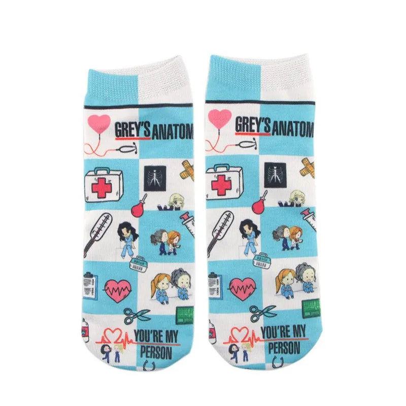 TV Show Greys Anatomy Socks Cartoon Printed Boat Socks Sweat absorption Deodorization Daily Sports Sock Four Seasons Leisure