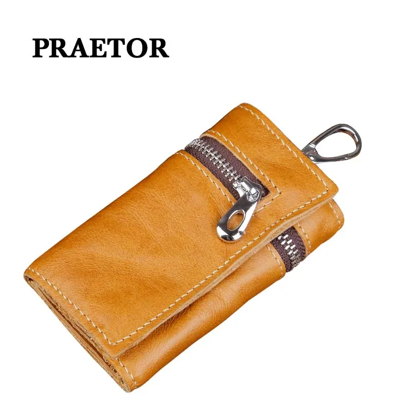 

Leather Keychain Men Women Key PRAETOR Holder Organizer Pouch Cow Split Car Key Wallet Housekeeper Key Case Mini Card Bag