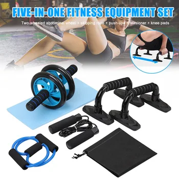 

New 5-in-1 Wheel Roller Kit Push-Up Bar Jump Rope Knee Pad for Training Fitness Home LMH66