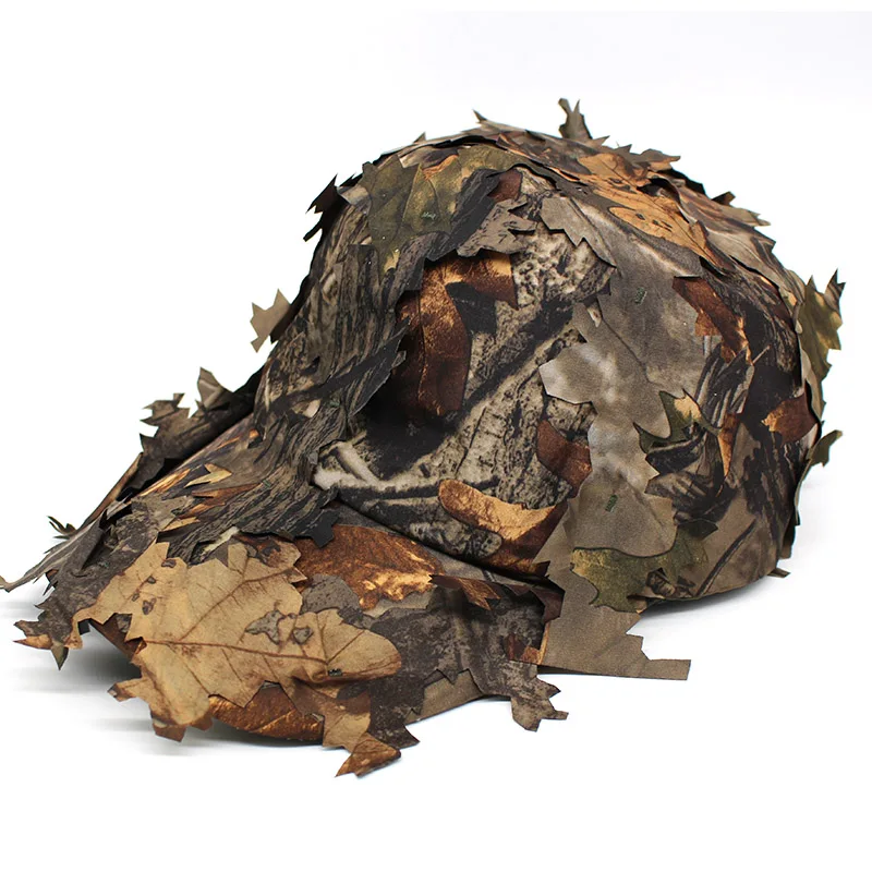 3D Bionic Camouflage Hat Outdoor Hunting Cap Jungle Forest Hiding Blind Leaves Sniper Hat Fishing Bird Watching Camo Cap