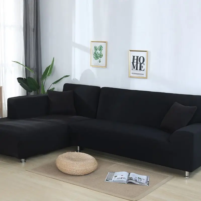 Черно-серый секционный Эластичный чехол для дивана для гостиной, чехол для дивана, L форма, чехол для кресла, чехол для 1-4 местный