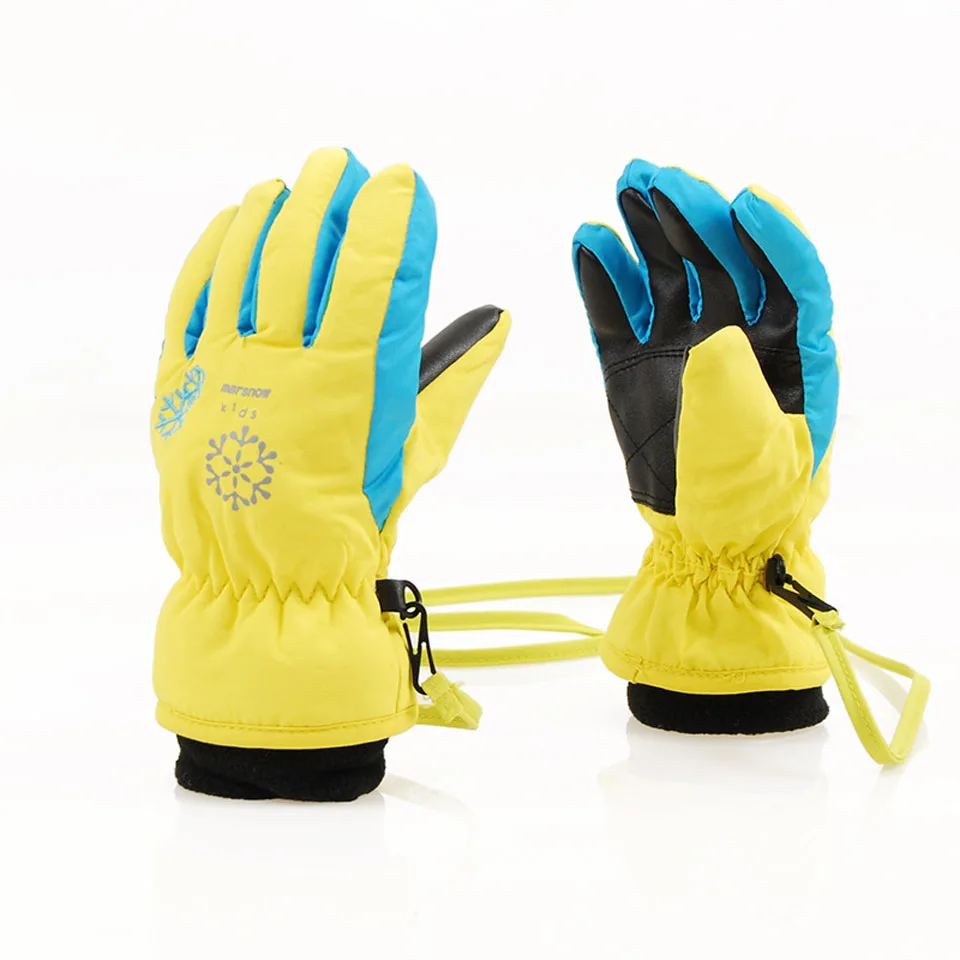 Зимние перчатки для детей от 3 до 14 лет ветрозащитные лыжные перчатки для мальчиков и девочек Нескользящие зимние теплые детские перчатки мотоциклетные рукавицы - Цвет: Yellow