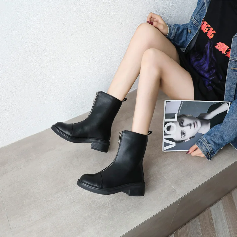 

Brand Women's Shoes Boots Female Winter Zipper Booties Ladies Bootee Woman 2019 Round Toe Fashion Autumn Ankle Rock Rubber Med