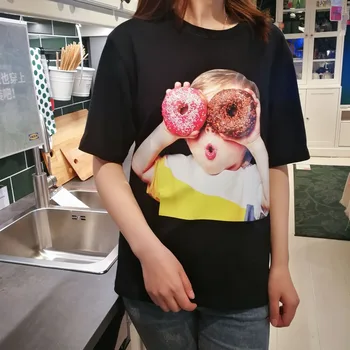

2020 New Summer T-shirt Korean Style Half-sleeved Loose Version Donut Printed T-shirt Women's Tide Brand Tops