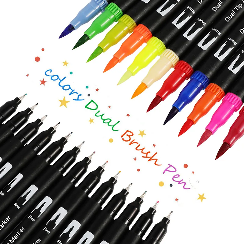 100PCS Colors Fine Liner Drawing Painting Watercolor Markers Pen Art Dual Tip Brush School Supplies Stationery 04350|Маркеры для